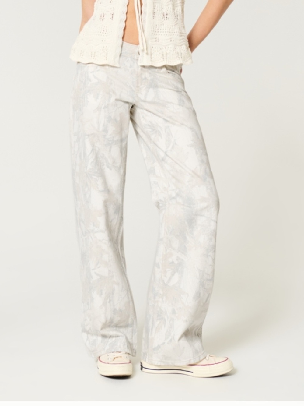 Hollister Grey Camo Low Rise Wide-Leg Jeans